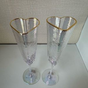 Pair of David Tutera Heart Wedding Valentines Event Iridescent Champagne Glasses